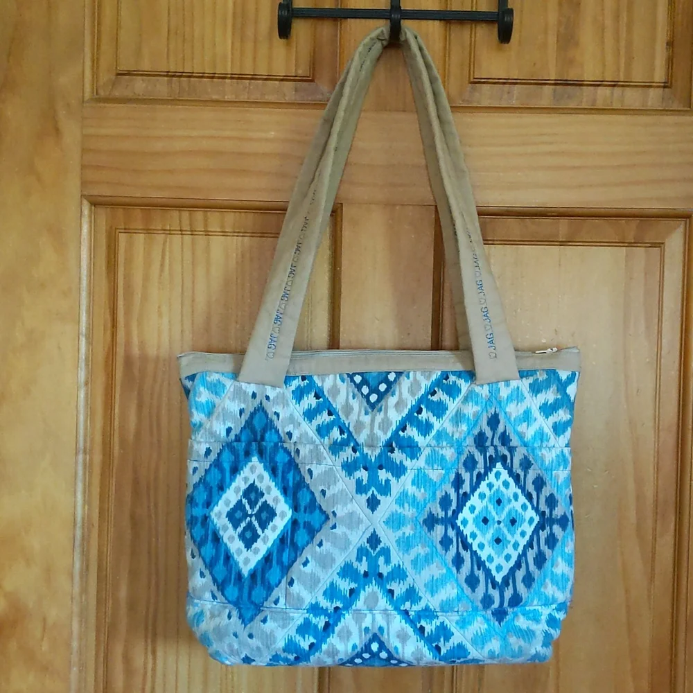 Homemade Waves Diamond Tote Beach Bag Blue Tan